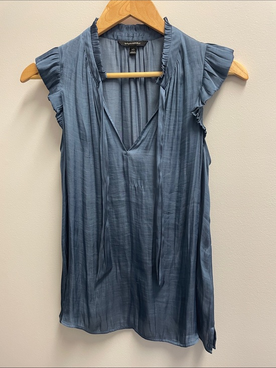 Banana Republic Tops - Banana Republic Slate Blue Ruffle Sleeve V-Neck Blouse